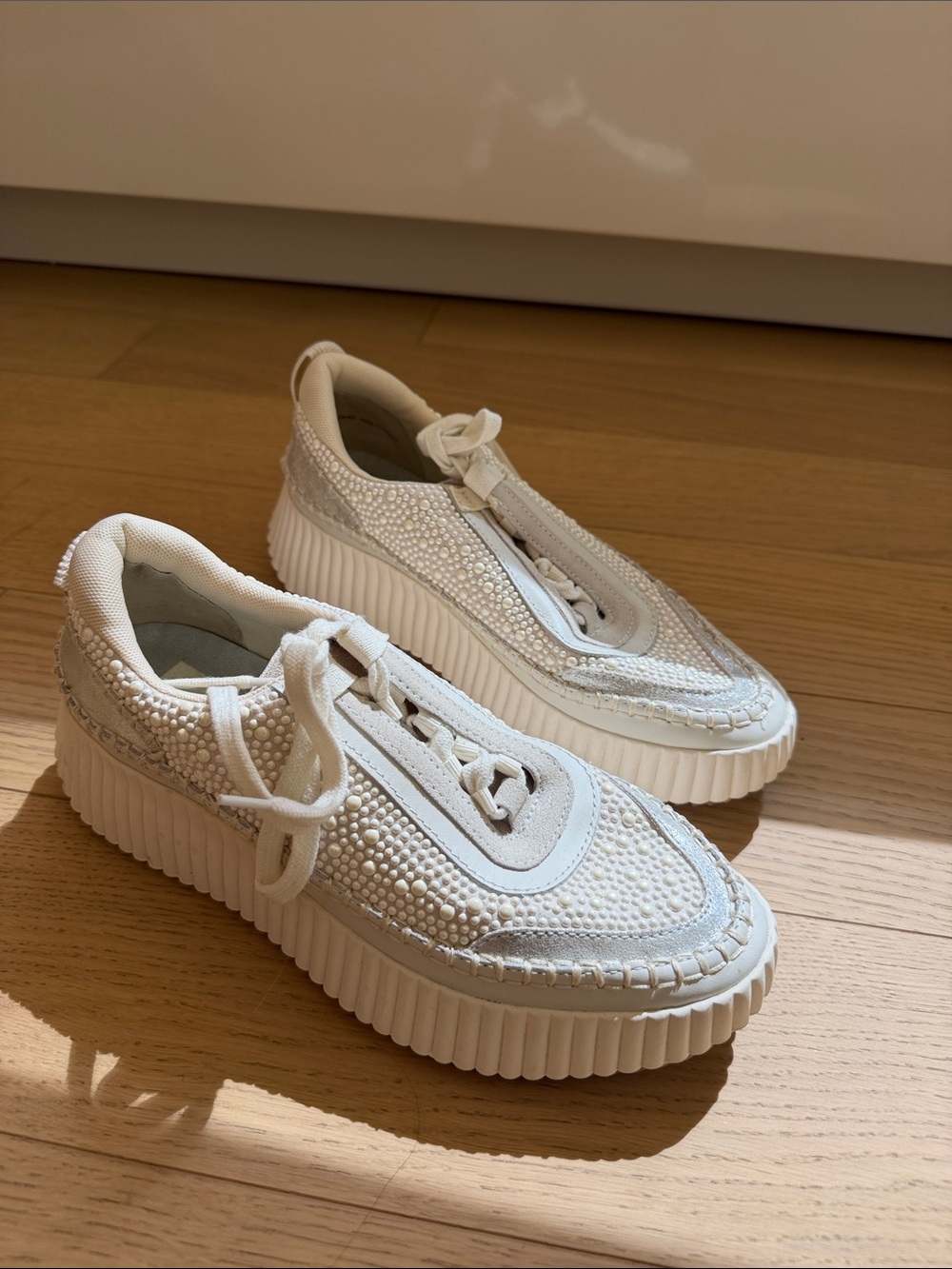 Dolce Vita White Embellished Platform Sneakers